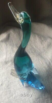 Vintage Archimede Seguso Murano Venetian Italian Aqua Glass Duck Bird hand Blown
