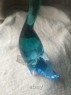 Vintage Archimede Seguso Murano Venetian Italian Aqua Glass Duck Bird hand Blown