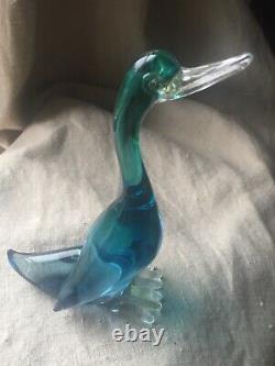 Vintage Archimede Seguso Murano Venetian Italian Aqua Glass Duck Bird hand Blown