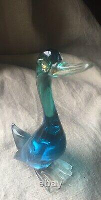 Vintage Archimede Seguso Murano Venetian Italian Aqua Glass Duck Bird hand Blown