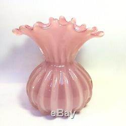 Vintage Archimedes Seguso Alabastro Vase Pink Ribbed Murano Vase LARGE perfect