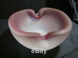 Vintage Art Deco Murano Pink Satin Frosted Art Glass Bowl Ashtray Italy