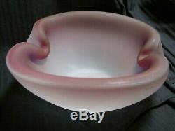 Vintage Art Deco Murano Pink Satin Frosted Art Glass Bowl Ashtray Italy