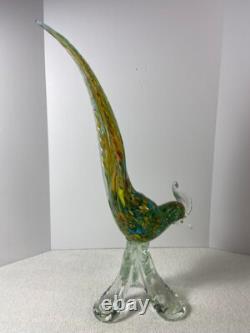 Vintage Art Glass Hand Blown Murano Style Rooster Chicken Rainbow Figurine