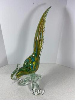 Vintage Art Glass Hand Blown Murano Style Rooster Chicken Rainbow Figurine