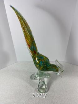 Vintage Art Glass Hand Blown Murano Style Rooster Chicken Rainbow Figurine