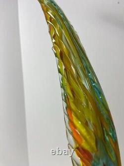 Vintage Art Glass Hand Blown Murano Style Rooster Chicken Rainbow Figurine