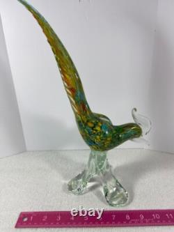 Vintage Art Glass Hand Blown Murano Style Rooster Chicken Rainbow Figurine