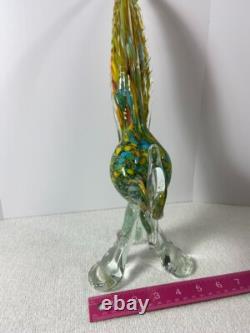 Vintage Art Glass Hand Blown Murano Style Rooster Chicken Rainbow Figurine