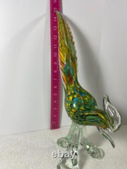 Vintage Art Glass Hand Blown Murano Style Rooster Chicken Rainbow Figurine