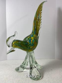 Vintage Art Glass Hand Blown Murano Style Rooster Chicken Rainbow Figurine