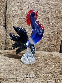 Vintage Art Glass Rooster Figurine Sculpture Hand Blown Multi-Color Glass