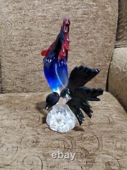 Vintage Art Glass Rooster Figurine Sculpture Hand Blown Multi-Color Glass