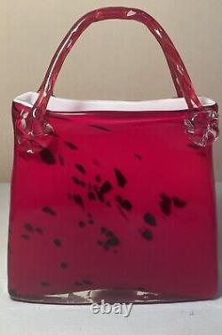 Vintage Art Hand Blown Glass Murano Style Purse Handbag Vase 12 Tall