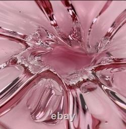 Vintage Art Hand Blown Pink Red Glass Italian Centerpiece Footed Bowl Murano