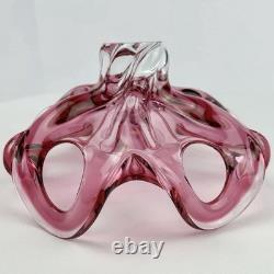 Vintage Art Hand Blown Pink Red Glass Italian Centerpiece Footed Bowl Murano