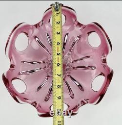Vintage Art Hand Blown Pink Red Glass Italian Centerpiece Footed Bowl Murano