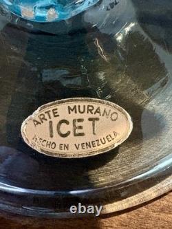 Vintage Arte Murano Style Hand Blown Glass Blue Gold Fish Vase Venezuela 1960s