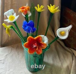 Vintage Assorted Murano Art Glass Long Stem Flowers Bouquet 19 Italian Venetian