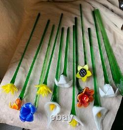 Vintage Assorted Murano Art Glass Long Stem Flowers Bouquet 19 Italian Venetian