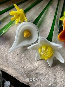 Vintage Assorted Murano Art Glass Long Stem Flowers Bouquet 19 Italian Venetian