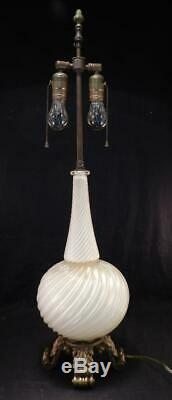 Vintage Barovier & Toso Murano Art Glass LampGold InclusionsBronze Metal Base