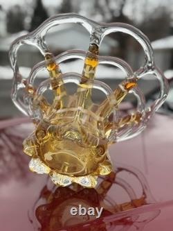 Vintage Beatiful Murano Italy Hand Blown Yellow Webbed Glass Vase? 15%OFF