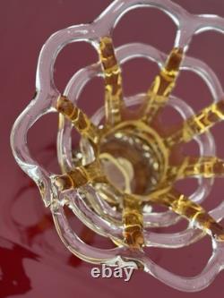 Vintage Beatiful Murano Italy Hand Blown Yellow Webbed Glass Vase? 15%OFF