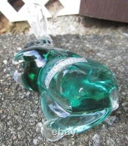 Vintage Cenedese Murano Sommerso Green Clear Hand Blown Glass Bunny Rabbit