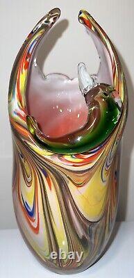 Vintage Colorful Swirl Glass Studio Italian Murano Hand Blown Glass Vase. RARE