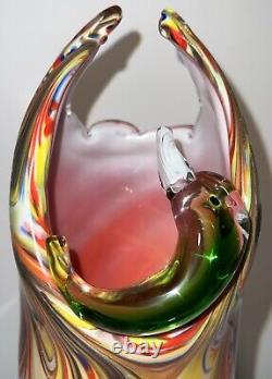 Vintage Colorful Swirl Glass Studio Italian Murano Hand Blown Glass Vase. RARE