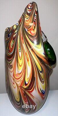 Vintage Colorful Swirl Glass Studio Italian Murano Hand Blown Glass Vase. RARE