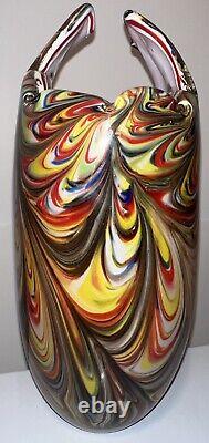 Vintage Colorful Swirl Glass Studio Italian Murano Hand Blown Glass Vase. RARE