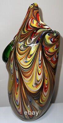 Vintage Colorful Swirl Glass Studio Italian Murano Hand Blown Glass Vase. RARE