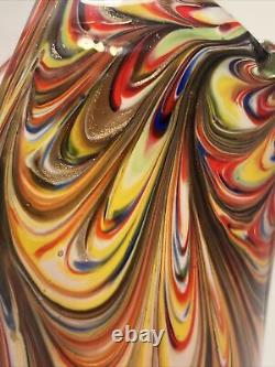 Vintage Colorful Swirl Glass Studio Italian Murano Hand Blown Glass Vase. RARE