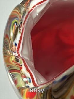 Vintage Colorful Swirl Glass Studio Italian Murano Hand Blown Glass Vase. RARE