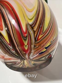 Vintage Colorful Swirl Glass Studio Italian Murano Hand Blown Glass Vase. RARE