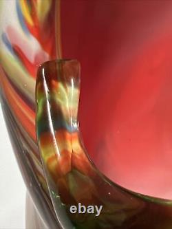 Vintage Colorful Swirl Glass Studio Italian Murano Hand Blown Glass Vase. RARE