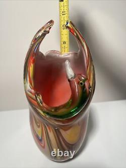 Vintage Colorful Swirl Glass Studio Italian Murano Hand Blown Glass Vase. RARE