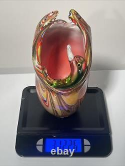 Vintage Colorful Swirl Glass Studio Italian Murano Hand Blown Glass Vase. RARE