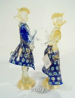Vintage D'Este P Murano Glass Blue Millefiori & Aventurine Goldoni Couple