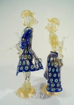 Vintage D'Este P Murano Glass Blue Millefiori & Aventurine Goldoni Couple