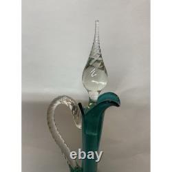 Vintage Empoli Teal Green Murano Hand Blown Italia Decanter & 4Glass Set 15.5T
