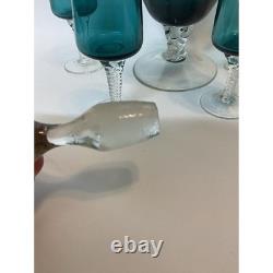 Vintage Empoli Teal Green Murano Hand Blown Italia Decanter & 4Glass Set 15.5T