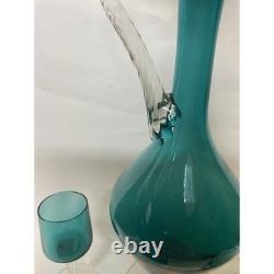 Vintage Empoli Teal Green Murano Hand Blown Italia Decanter & 4Glass Set 15.5T
