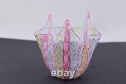 Vintage Fazzoletto Vase Murano Pink, White, Blue & Gold Venetian Blown Art Glass