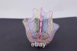 Vintage Fazzoletto Vase Murano Pink, White, Blue & Gold Venetian Blown Art Glass