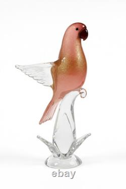 Vintage Formia Murano Pink Gold Art Glass Bird Sculpture Hand Blown Italy