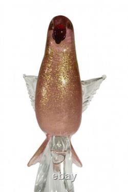 Vintage Formia Murano Pink Gold Art Glass Bird Sculpture Hand Blown Italy