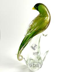 Vintage Formia Vetri Di MURANO Blown Glass Bird Green with Gold Label 1970s ITALY